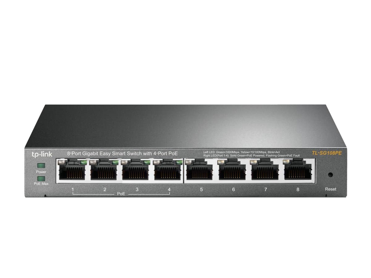 TP-Link TL-SG108PE 8-Port Gigabit Switch, 4-Port PoE, Managed L2, 16 Gbps
