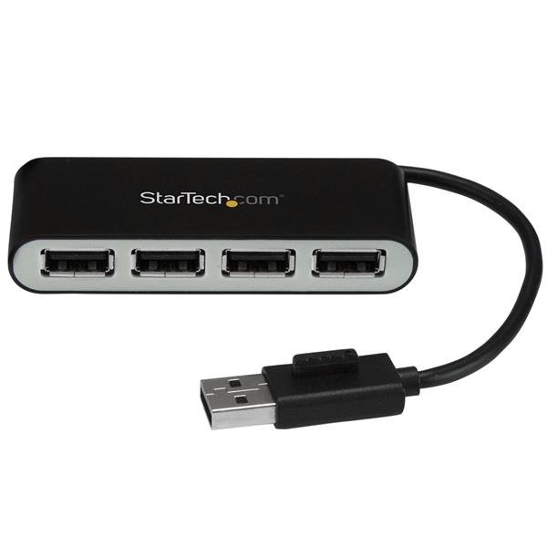 StarTech Portable 4-Port USB 2.0 Hub, Bus-Powered, Built-in Cable